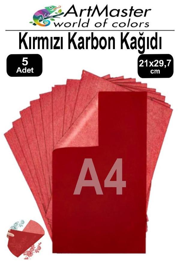 Karbon Kağıdı A4 Kırmızı 5 Adet 21x29,7 cm Transfer Kağıdı Kopya Kağıdı Renkli Karbon Kağıdı Ahşap Seramik Metal Cam - Image 1