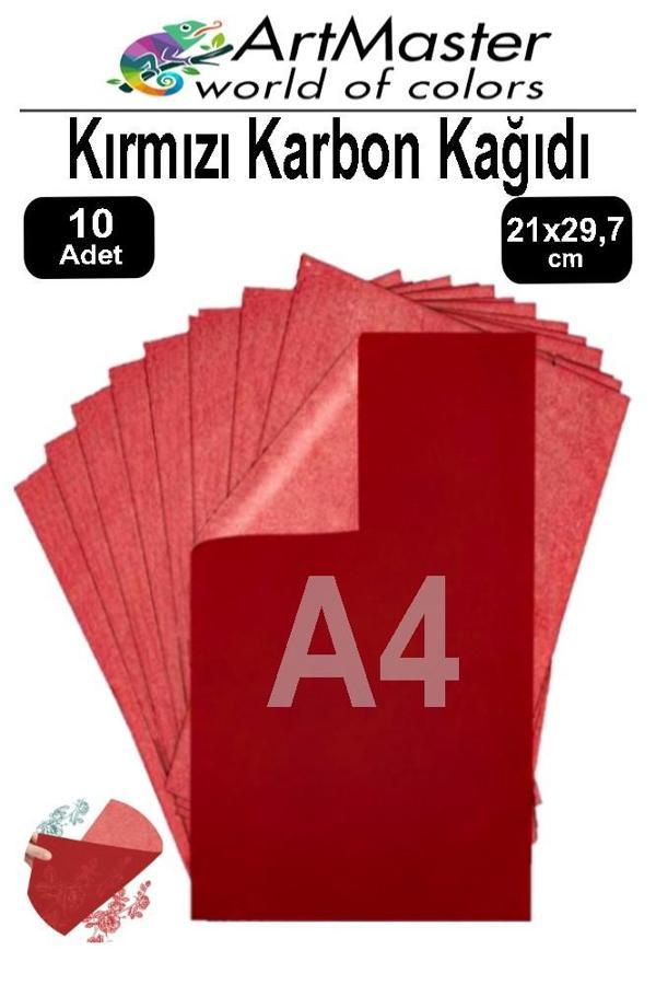 Karbon Kağıdı A4 Kırmızı 10 Adet 21x29,7 cm Transfer Kağıdı Kopya Kağıdı Renkli Karbon Kağıdı Ahşap Seramik Metal Cam - Image 1