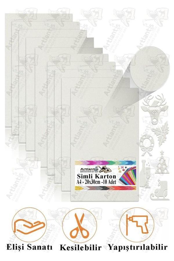 Beyaz Simli Karton A4 20x30 cm 10 lu 1 Paket Simli Fon Kartonu Parıltılı Kağıt Anasınıfı Kreş Etkinlik Proje - Image 1