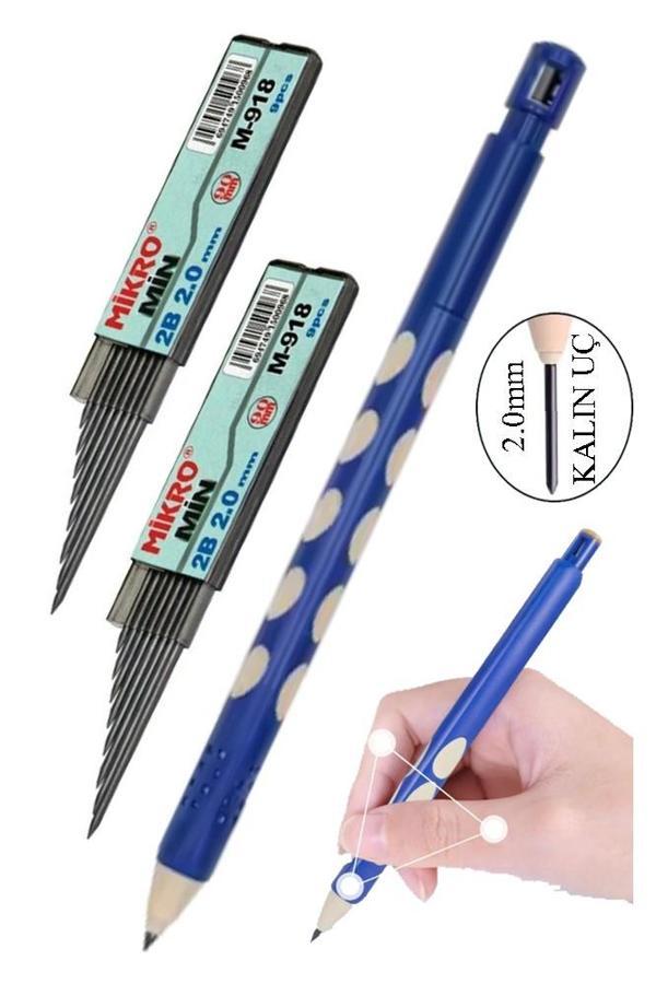 Kalın Uçlu Versatil Kalem 2.0 mm Mavi 1 Adet ve 2.0 Mm Kalın Uç Siyah 2 Adet Kalın Uçlu Mekanik Kalem - Image 1