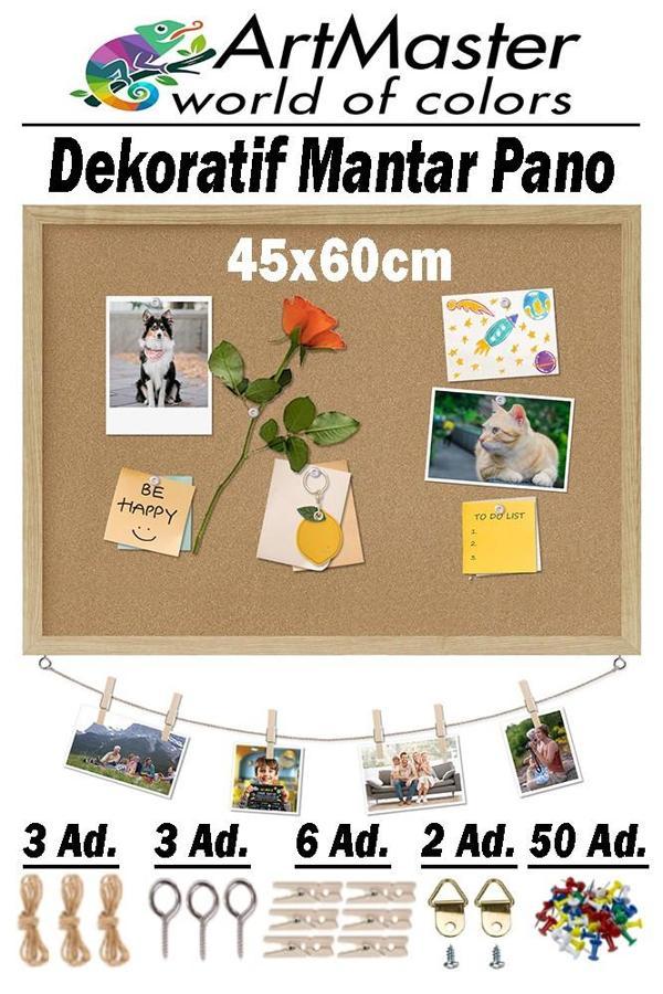 Mantar Pano Ahşap Çerçeve Duvara Monte 45x60 cm 1 Adet Harita Çivisi Hediyeli Dekorasyon Mantar Çerçeve Evde Okulda Büro - Image 1