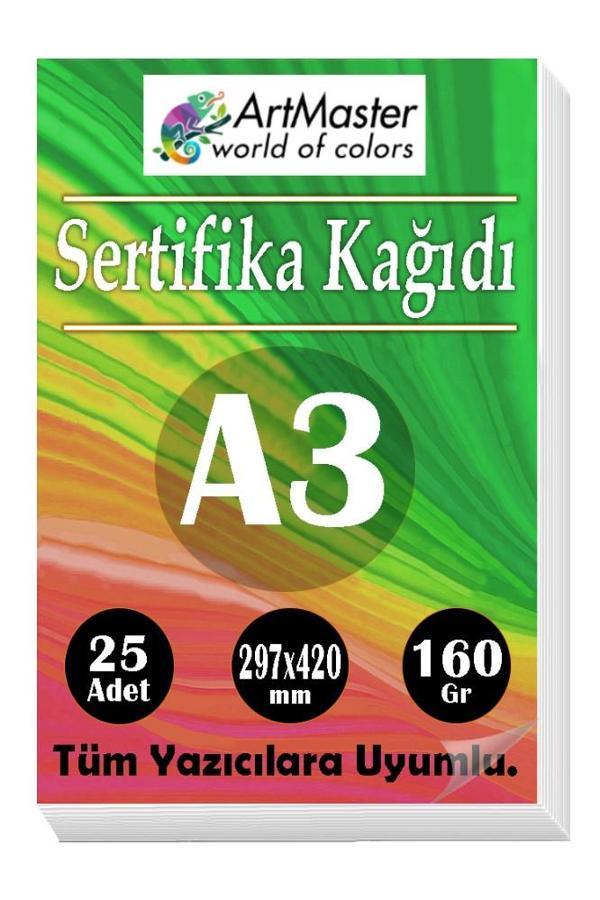 A3 Sertifika Kağıdı 25 Adet 160 Gram Kalın Fotokopi Kağıdı Tüm Yazıcılara Uyumlu 29.7x42 cm Kalın Baskı Kağıdı - Image 1