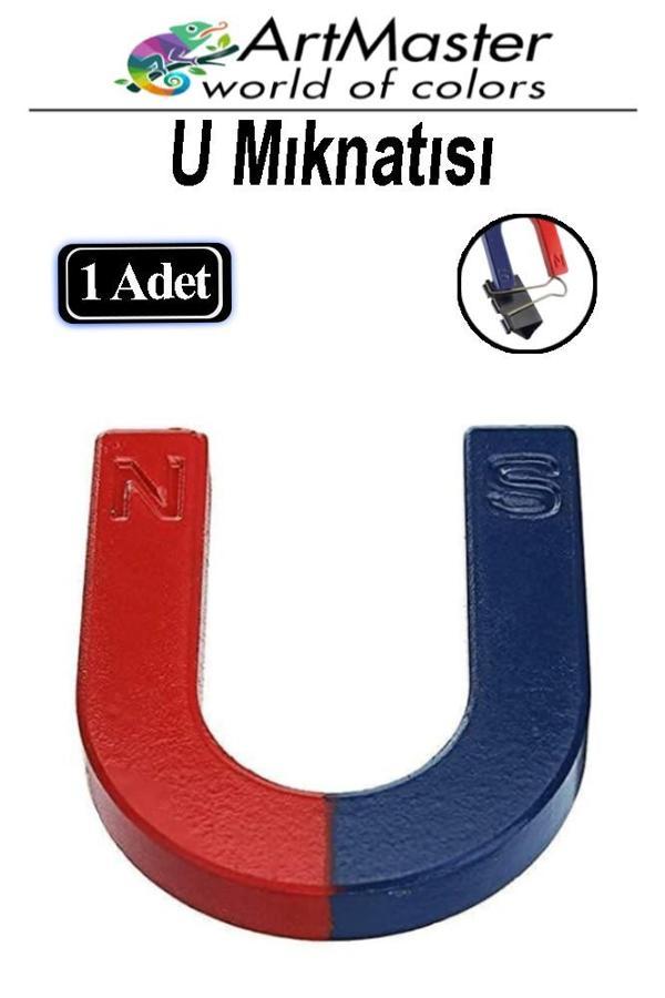 U Şekilli Mıknatıs 1 Adet Deney Malzemesi Kırmızı Mavi Boyalı Mıknatıs Okul Projeleri İçin U Şekilli At Nalı Mıknatıs - Image 1