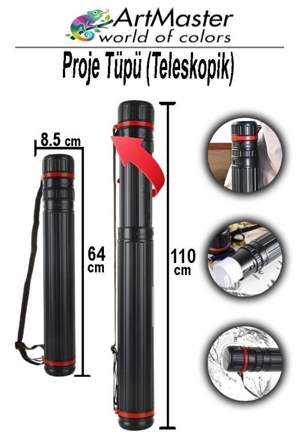 Proje Tüpü Dar Siyah 1 Adet Teleskopik Bazuka İki Kademeli Proje Tüpü Teknik Çizim Çantası Çift Kademeli - Image 1