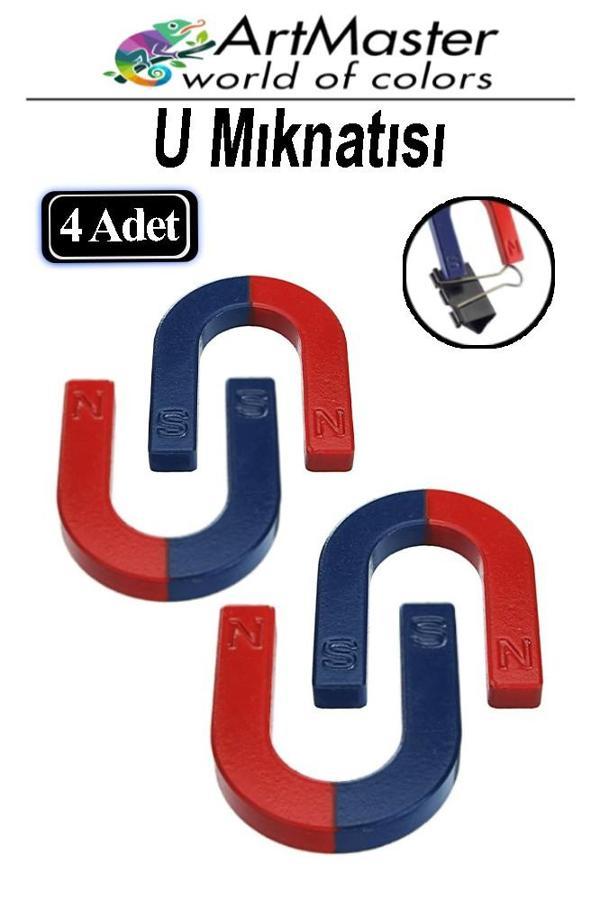 U Şekilli Mıknatıs 4 Adet Deney Malzemesi Kırmızı Mavi Boyalı Mıknatıs Okul Projeleri İçin U Şekilli At Nalı Mıknatıs - Image 1