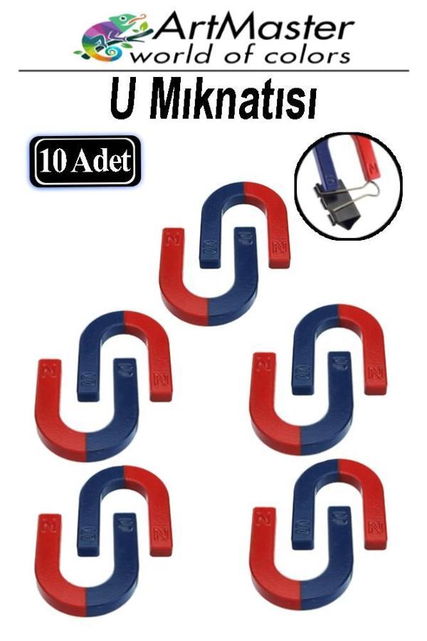 U Şekilli Mıknatıs 10 Adet Deney Malzemesi Kırmızı Mavi Boyalı Mıknatıs Okul Projeleri İçin U Şekilli At Nalı Mıknatıs  - Image 1