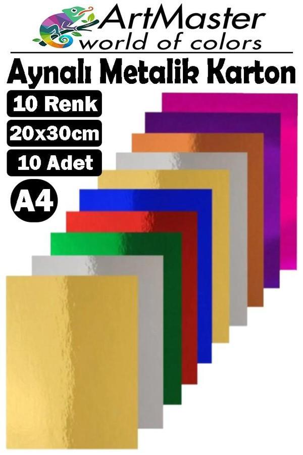 Aynalı Metalik Fon Kartonu 20x30 cm 10 Renk 1 Paket Dekoratif Pırıltılı Folyo Kağıt Okul Sınıf Renkli - Image 1