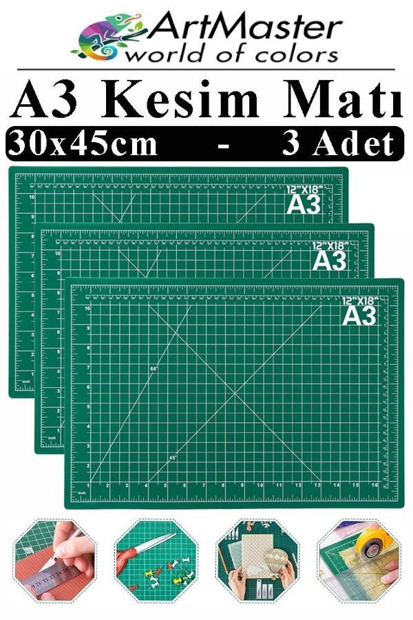 A3 Kesim Matı 3 Adet 30x45 cm Çift Taraflı Çizim Matı Kesim Altlığı Kesme Madı Kesim Tablası Proje Etkinlik - Image 1