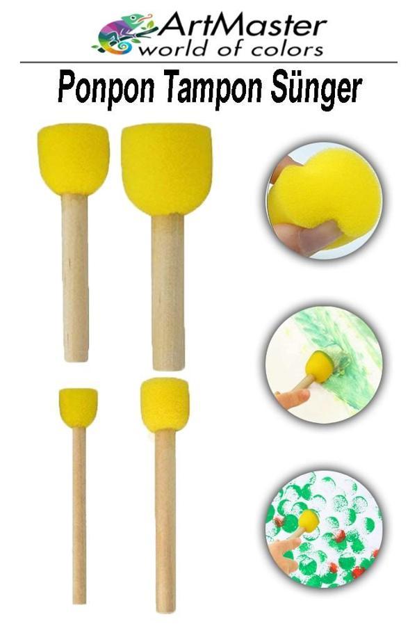 Ponpon Tampon Sünger Fırça Seti 4 Lü 1 Paket ArtMaster Sünger Tampon 4 Lü 1 Paket Süngerli Fırça - Image 1