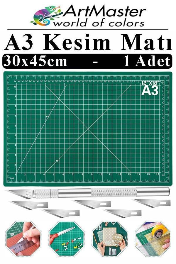 A3 Kesim Matı ve Kretuar Seti 1 Adet 30x45 cm Çift Taraflı Çizim Matı Kesim Tablası Kesim Altlığı Kesme Madı Proje - Image 1