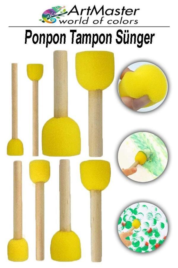 Ponpon Tampon Sünger Fırça Seti 8 Li 1 Paket ArtMaster Sünger Tampon 8 Li 1 Paket Süngerli Fırça Resim Sanatı - Image 1