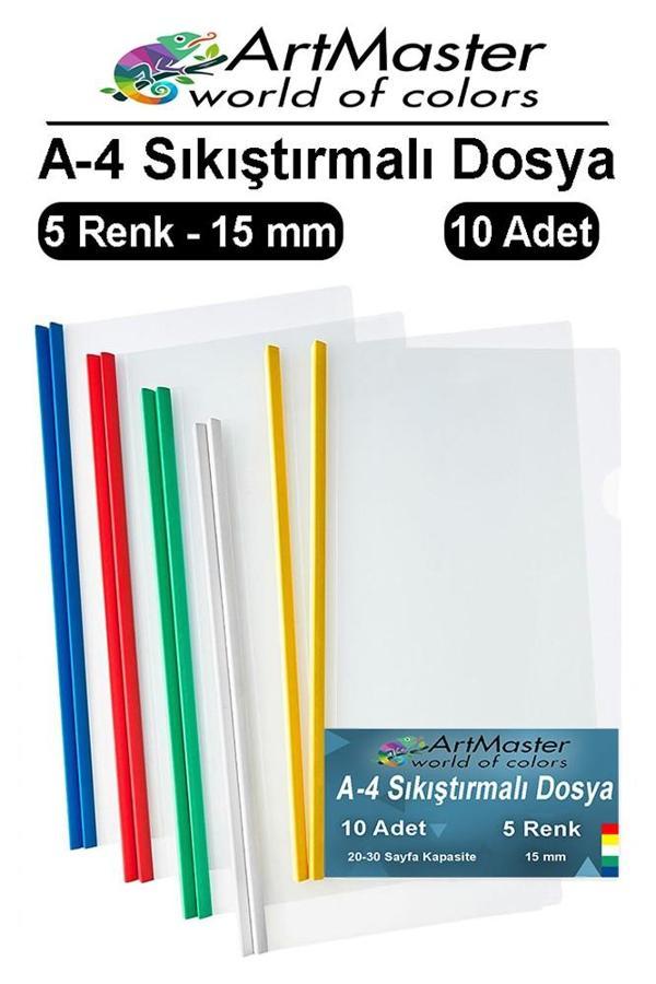 A-4 Sıkıştırmalı Yandan Sürgülü Dosya 5 Renk 10 Lu 1 Paket ArtMaster A4 Sıkıştırmalı Dosya 1 Paket Renkli Okul Ofis Büro - Image 1