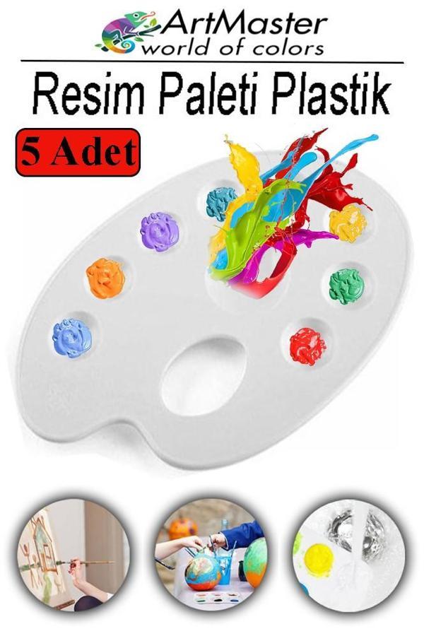 Resim Paleti 5 Adet Plastik Boyama Paleti Godeli Ressam Paleti Akrilik Boya Guaj Boya Suluboya Resim Yapma Boya Paleti - Image 1
