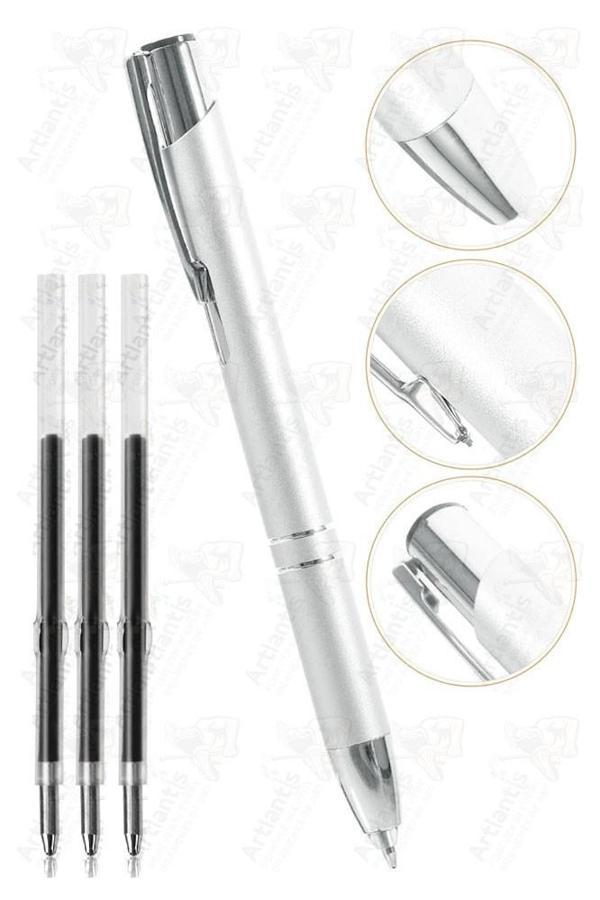 Beyaz Kısa Boylu Metal Tükenmez Kalem 1 Adet Yedek Uçlu Mavi Renkli Cep Kalemi Tükenmez Basmalı Mikro 1001 Mekanizmalı - Image 1