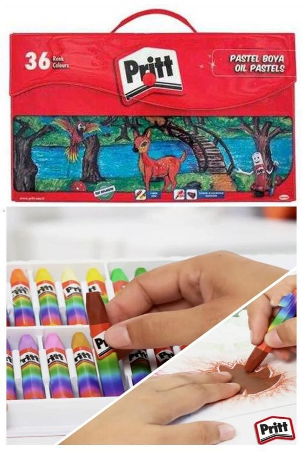 Pastel Boya 36 Renk Plastik Çantalı 1 Adet Tutucu Hediyeli Pritt Pastel Boya 36 lı Çantalı Canlı Renkler - Image 1