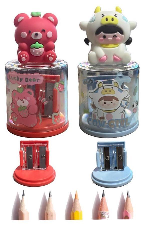 Mini Figürlü Sevimli 2 li Kalem Traş 2 Adet Hazneli Kalemtıraş Çift Bıçaklı Kalem Açacağı Figürlü NO1 Jumbo ve Standart - Image 1