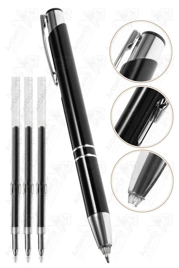 Siyah Kısa Boylu Metal Tükenmez Kalem 1 Adet Yedek Uçlu Mavi Renkli Cep Kalemi Tükenmez Basmalı Mikro 1001 Mekanizmalı - Image 1