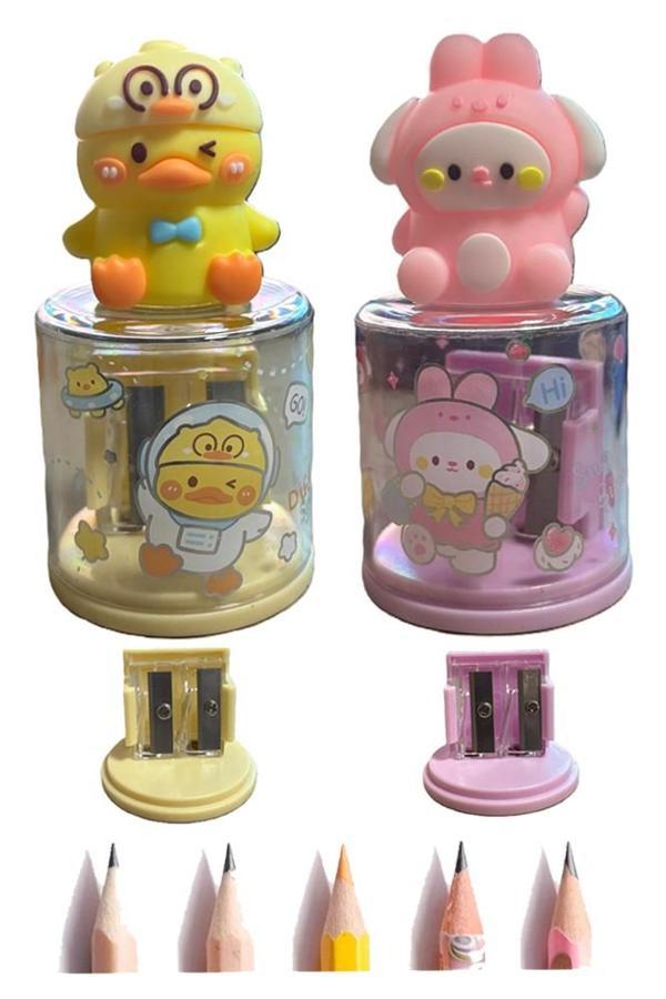 Mini Figürlü Sevimli 2 li Kalem Traş 2 Adet Hazneli Kalemtıraş Çift Bıçaklı Kalem Açacağı Figürlü No2 Jumbo ve Standart - Image 1