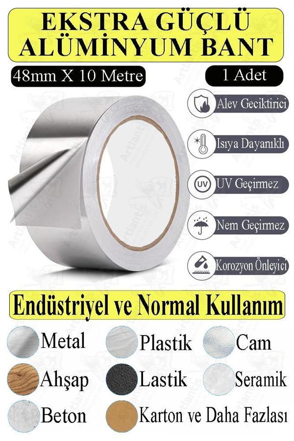 Alüminyum Bant 10 Metre 1 Paket Aliminyum Folyo Yapışkanlı Band Aspiratör Soba Borusu Tamir Sıcaklığa Dayanıklı Yanmaz - Image 1