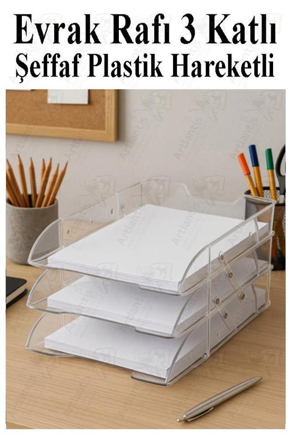 Evrak Rafı 3 lü Masaüstü 1 Paket Plastik Evrak Rafı Masa Üstü Şeffaf Hareketli A4 Dosya Düzenliyici Kağıt Tepsisi - Image 1