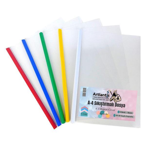 A-4 5'Lİ Yandan Sürgülü Sıkıştırmalı Dosya 1 Paket Artlantis A4 5 Renk Sıkıştırmalı Dosya 1 Paket - Image 1