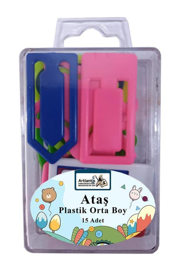 Plastik Ataş Orta Boy 4 cm 15 li 1 Paket Plastik Ataç Kalp Yıldız Dikdörtgen Şekilli Ataç 1 Paket - Image 1