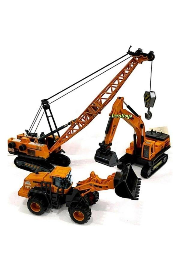 Berat Toys 3 Lü İnşaat Set Oyuncak İş Makinaları Kepçe Dozer Vinç İş Araçları Ekskavatör - Image 1