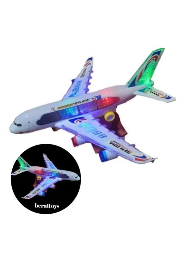Berat Toys Dev Boy 38 Cm 3D Işıklı Pilli Oyuncak Uçak Yerde Gezen Işıklı Müzikli Stantlı Pilli Uçak - Image 1