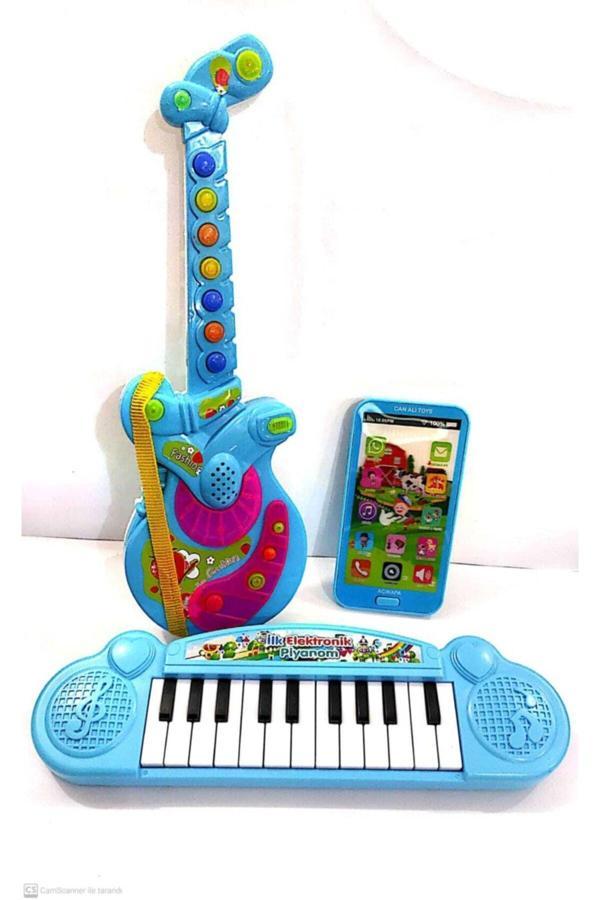 Berat Toys 3 Ürün Birarada Türkçe Müzikli Gitar&Dokunmatik Telefon&22 Tuş Piyano - Image 1