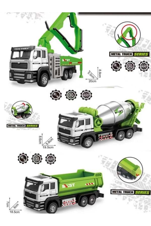 Berat Toys 20Cm Metal İş Makinaları 3Lü Set Beton Pompası Beton Mikseri Oyuncak Kamyon İş Araçları - Image 1