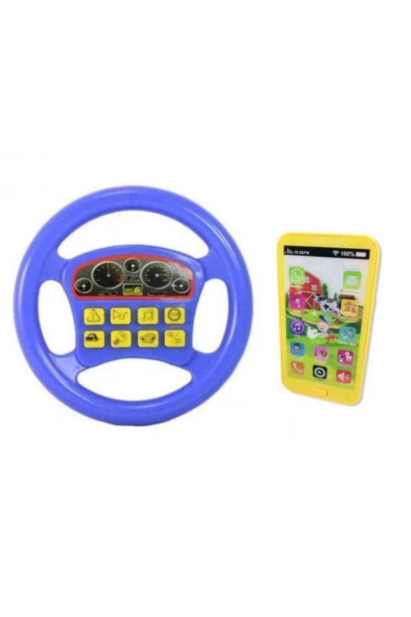 Berat Toys 2 Li Set Oyuncak Telefon Ve Direksiyon Pilli Oyuncak Cep Telefonu Oyuncak Direksiyon Mavi - Image 1