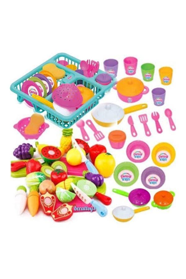 Berat Toys Oyuncak Bulaşık Set Mutfak Set Tabak Tencere Toplam 35 Parça Kesilen Meyve Cırtlı Meyyve Sebze - Image 1