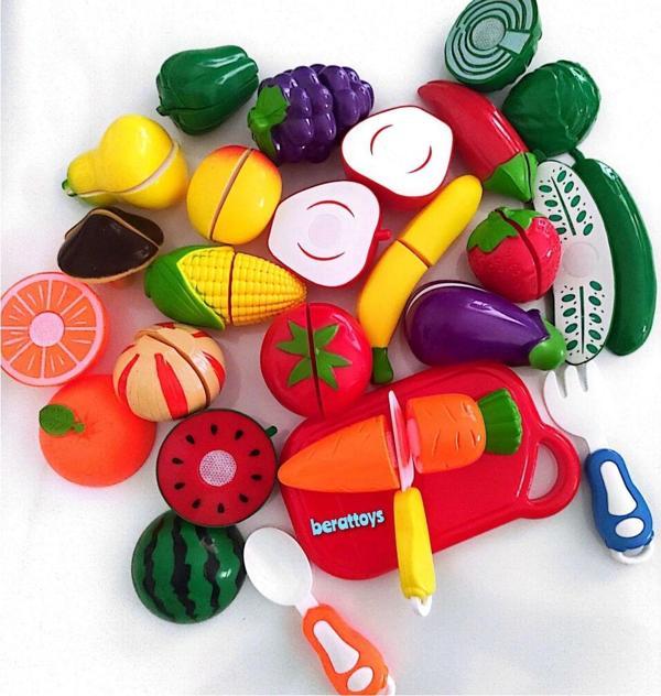 Berat Toys 40 Parça Oyuncak Meyve Sebze Kesilen Meyveler Mutfak Seti Evcilik Oyuncakları - Image 1