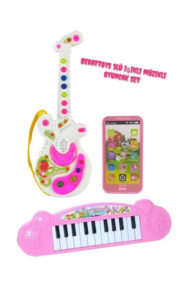 Berat Toys Müzikli Mini Gitar(35Cm)&Işıklı Müzikli Telefon(15Cm)Mini Piyano (35Cm) - Image 1