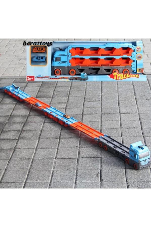 Berat Toys Arabalı Yarış Pisti Tır Iki Metal Arabalı Fırlatıcı 2Metre Uzayan Oyuncak Tır Yarış Pisti - Image 1