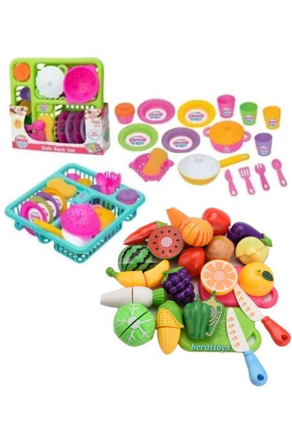 Berat Toys 21 Pcs Bulaşık Seti+ 28 Pcs Kesilen Meyve Sebzeler Tabak Tencere Seti Mutfak Seti - Image 1