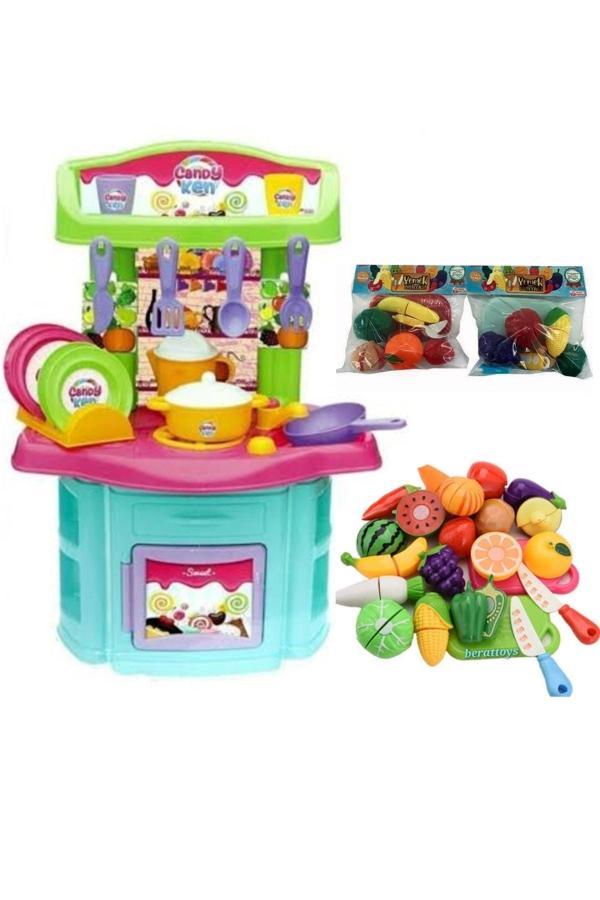 Berat Toys 28 Parça Kesilebilen Meyve 16 Parça Mutfak Seti Evcilik Oyunu Kesme Oyuncak Meyve Sebze - Image 1