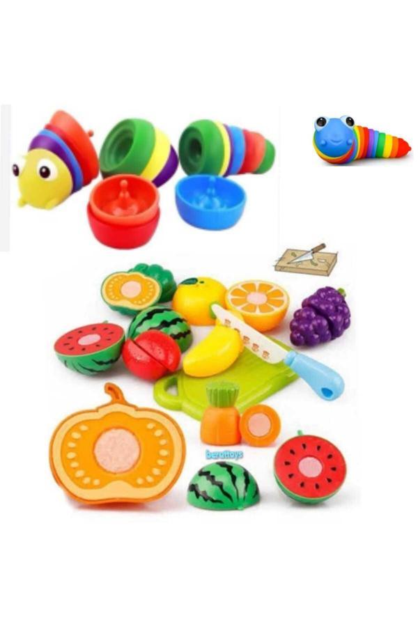 Berat Toys Beattoys 20 Parça Oyuncak Meyve Sebze & Söktak Tırtıl Kesilen Meyveler Eğitici Oyuncaklar - Image 1