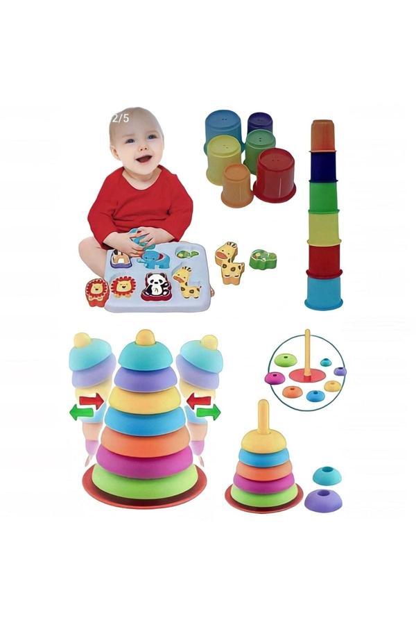 Berat Toys Eğitici Oyuncak Sevimli Hayvanlar +Sallanan Halkalar+Sevimli Kule Eğitici Zeka Geliştirici - Image 1