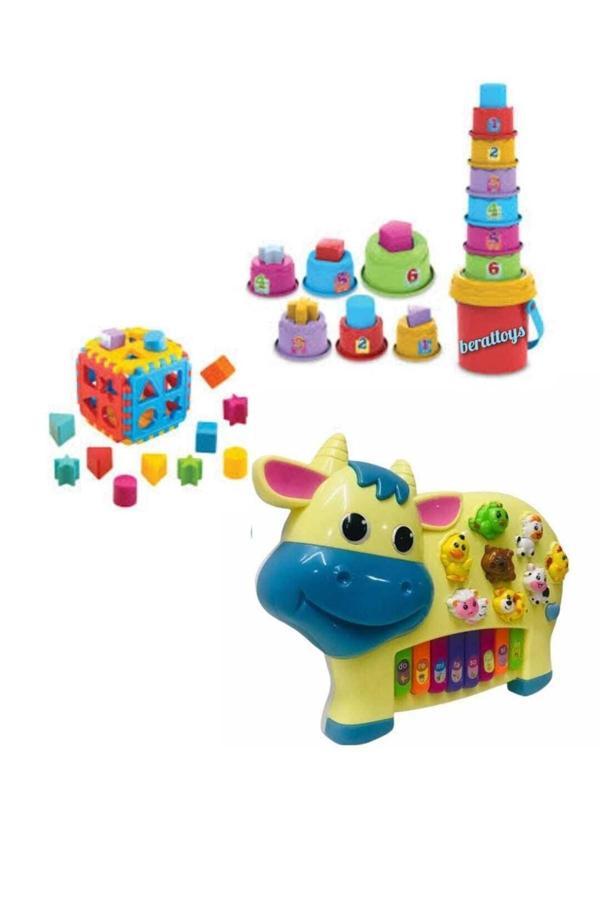 Berat Toys Eğitici Set Bultak Küp+Eğitici Neşeli Kule Pilli Işıklı Müzikli Hayvan Sesli Piyano - Image 1