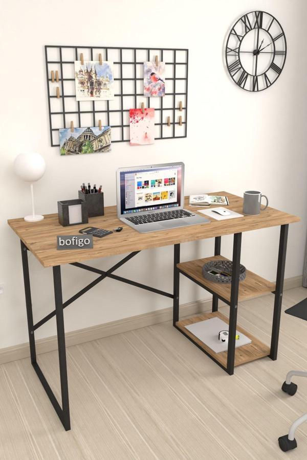 Bofigo 2 Raflı Çalışma Masası Bilgisayar Masası Ofis Ders Yemek Masası Çam 60x120 cm - Image 1