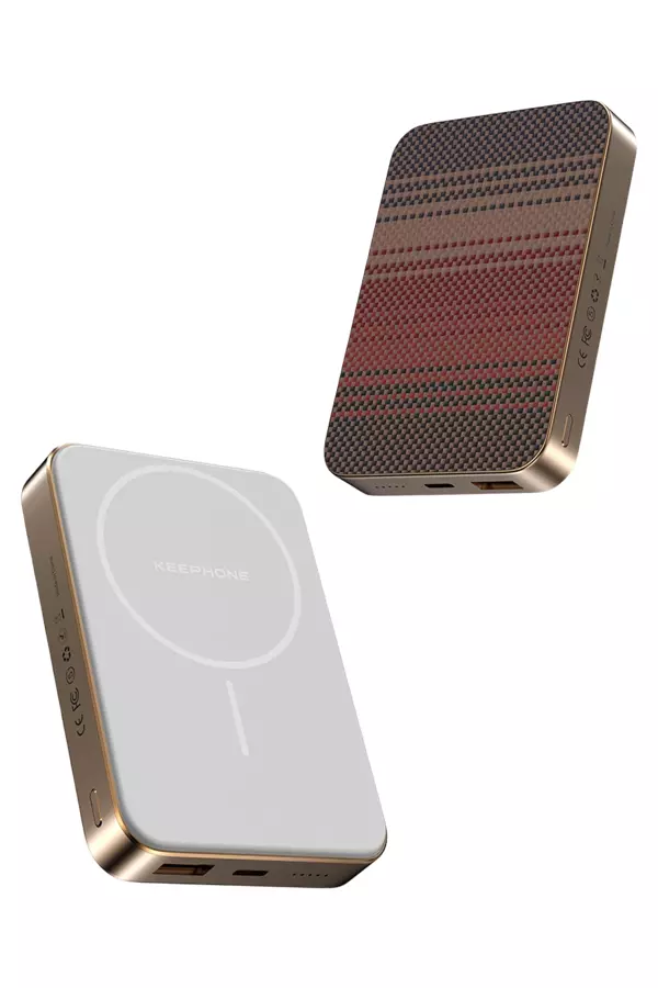 Keephone PB51 Brendy Kevlar 10.000 mAh 22.5W USB 20W Type-C ve 15W Kablosuz Şarj Destekli Magsafe Powerbank - Gün Batımı - Image 1
