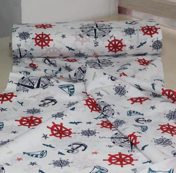 Denizci Temalı Çapa & Dümen Desenli Pamuklu Nevresimlik Kumaş 100*240 cm  Metrelik Çarşaf Yastık Ev Tekstil Kumaşı - Image 1