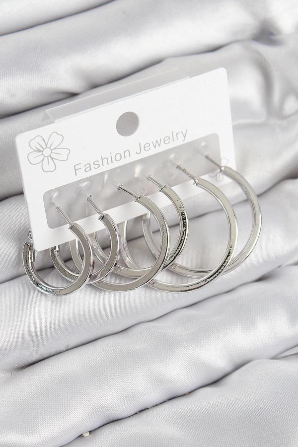 BFS Pirinç Halka Model Gümüş Renk Kadın Set Küpe - Image 1