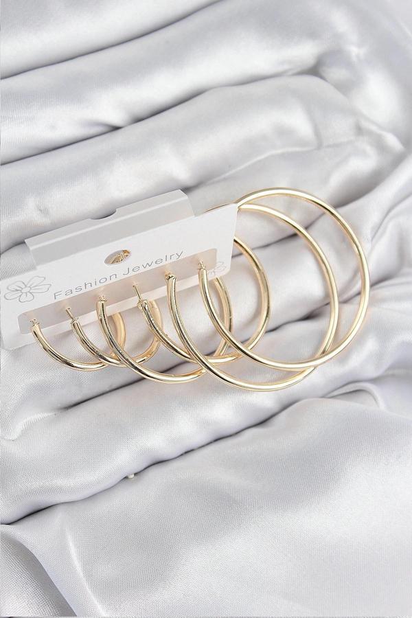 BFS Pirinç Halka Model Gold Renk Kadın Set Küpe - Image 1