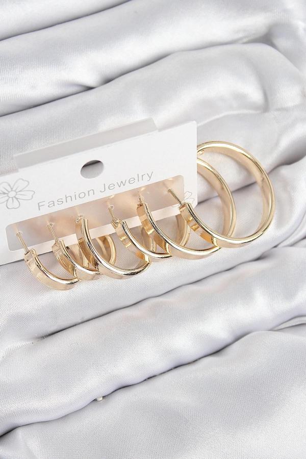 BFS Pirinç Halka Model Gold Renk Kadın Set Küpe - Image 1