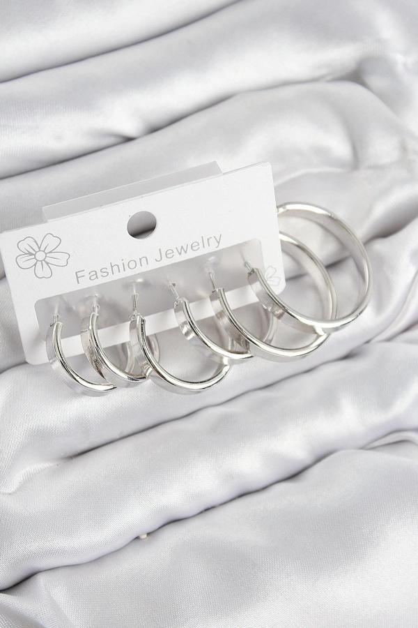 BFS Pirinç Halka Model Gümüş Renk Kadın Set Küpe - Image 1