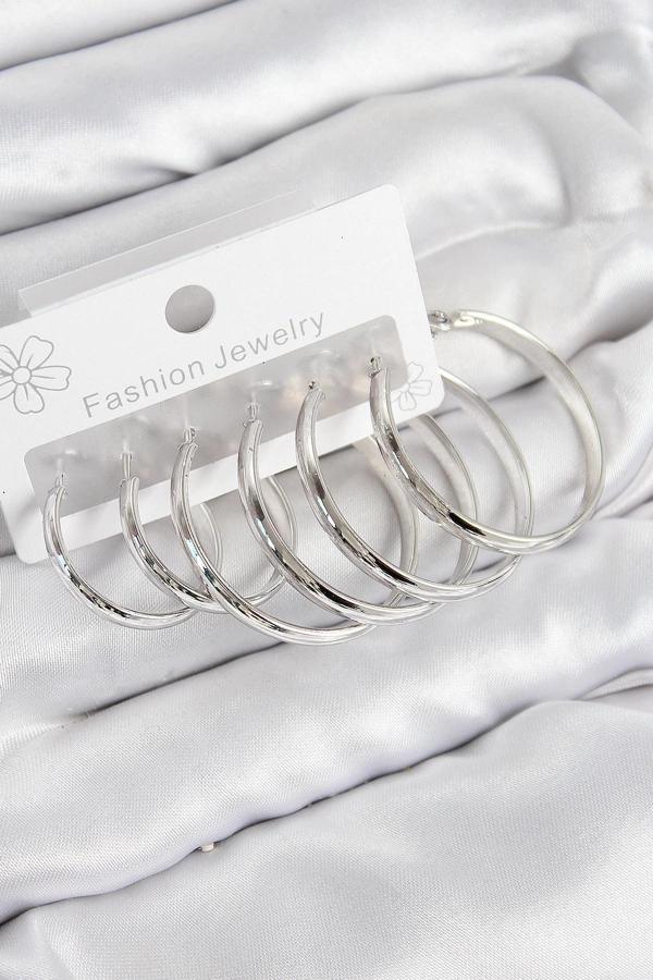 BFS Pirinç Halka Model Gümüş Renk Kadın Set Küpe - Image 1