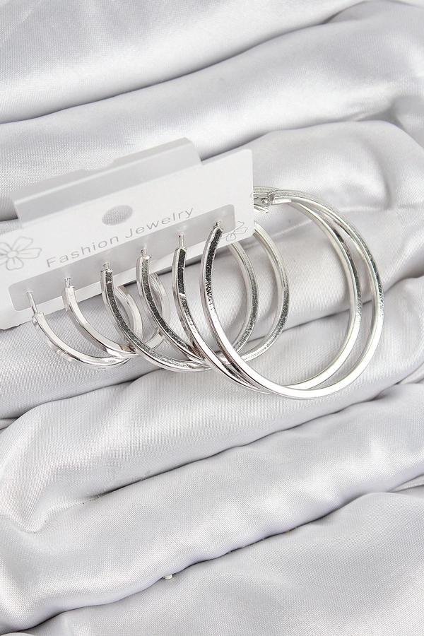 BFS Pirinç Halka Model Gümüş Renk Kadın Set Küpe - Image 1