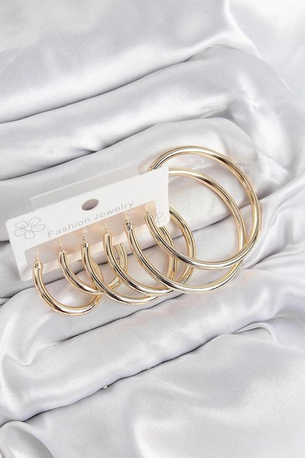BFS Pirinç Halka Model Gold Renk Kadın Set Küpe - Image 1